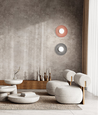 Perenz Huevo – applique in metallo e cemento Ø 28,5 × P 15,2 cm (bianco / terracotta / grigio)
